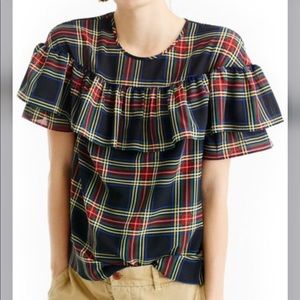 ❤️ J Crew Edie Stewart Plaid Ruffle Top Blouse Tartan shirt J.Crew PREPPY XS